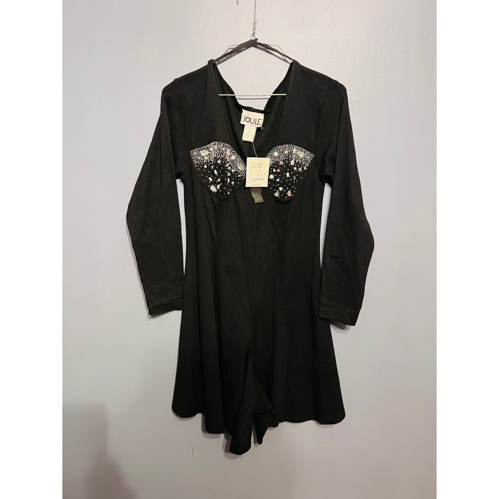 Vintage Women's Joule Energy Black Romper SZ‎ LG NWT Rhinestone Embellished 80s